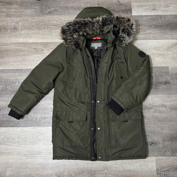 Michael Kors Other - Michael Kors Big Boy Olive Green Puffer parka Coat with Faux Fur Hooded bib